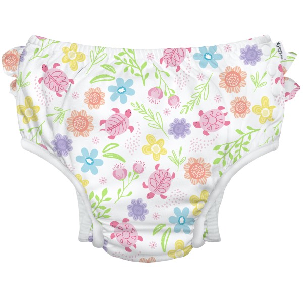 Ruffle Snap Swim Diaper - 3T (2-3 years) - White Turtle Floral