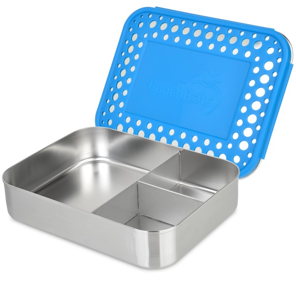 Large Trio - 3-compartment stainless steel bento box - Aqua Dots