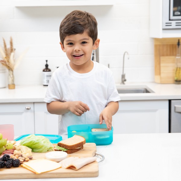 Siliconen bento box (3-vaks) - Blue Jelly