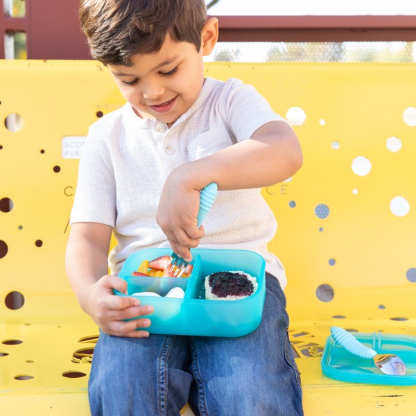 Siliconen bento box (3-vaks) - Blue Jelly