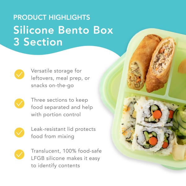 Siliconen bento box (3-vaks) - Groen Jelly