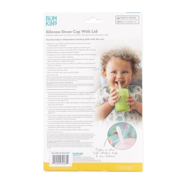 Siliconen beker met rietje en deksel - Roze Jelly