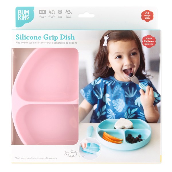 Plat à ventouse en silicone (3 compartiments) - Rose