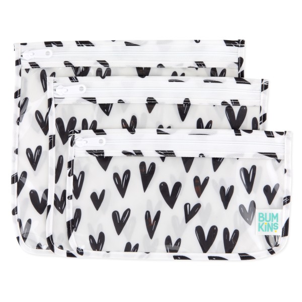 Reistasjes met Doorzichtig Venster (3 stuks) - Wit Hartjes