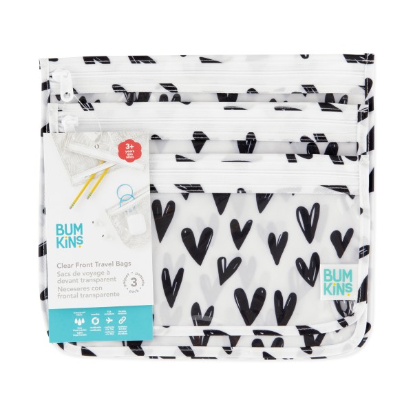 Reistasjes met Doorzichtig Venster (3 stuks) - Wit Hartjes