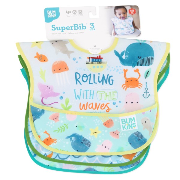 SuperBib® (3 pack) - Rolling With the Waves, Ocean Life, Whale Tail