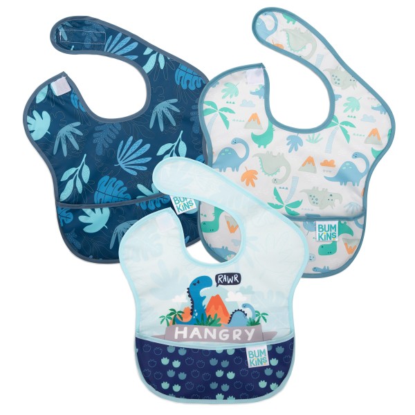 SuperBib® Baby-Lätzchen - 6-24 Monate (3er-Pack) - Hangry, Dinosaurs, Blue Tropic