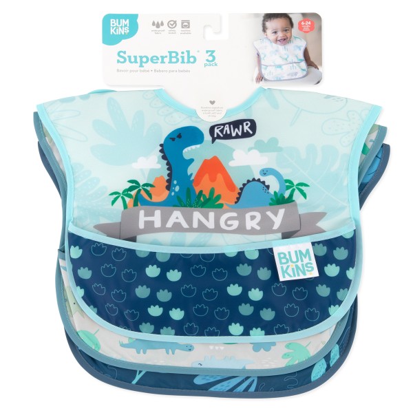 SuperBib® Baby-Lätzchen - 6-24 Monate (3er-Pack) - Hangry, Dinosaurs, Blue Tropic