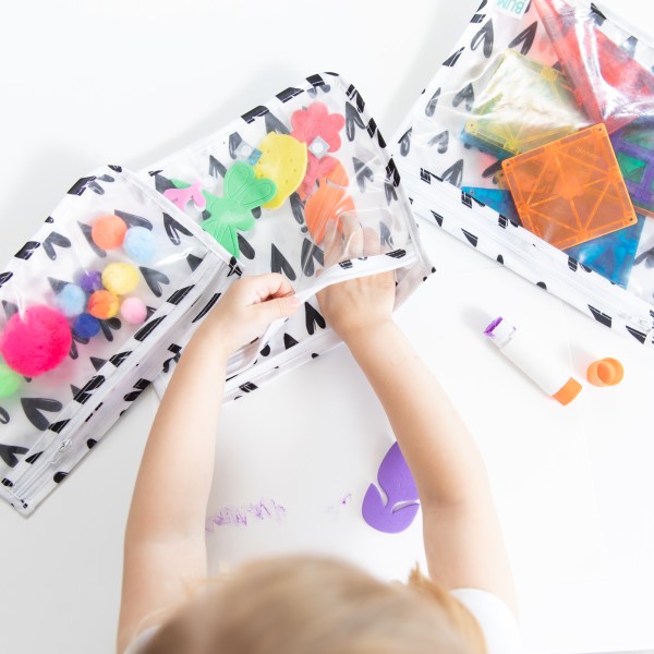 Reistasjes met Doorzichtig Venster (3 stuks) - Wit Hartjes