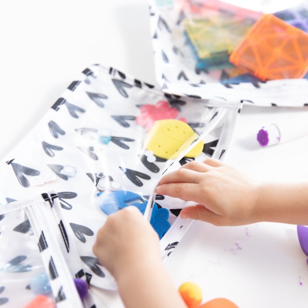 Reistasjes met Doorzichtig Venster (3 stuks) - Wit Hartjes