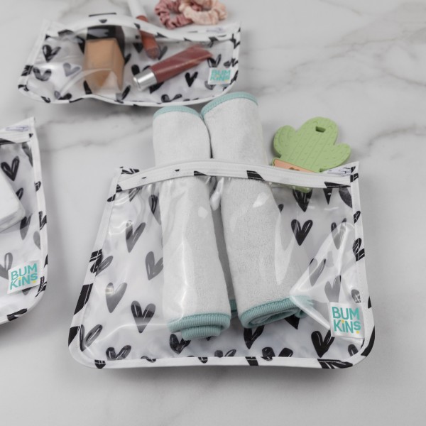 Reistasjes met Doorzichtig Venster (3 stuks) - Wit Hartjes