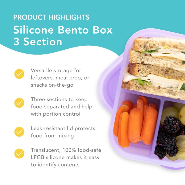 Siliconen bento box (3-vaks) - Paars Jelly