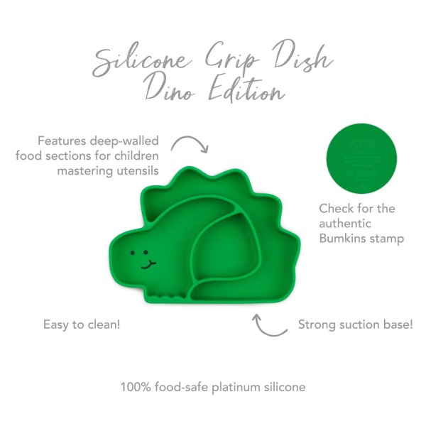 Silikonteller mit Fächer und Saugnapf - Grün Dinosaurier