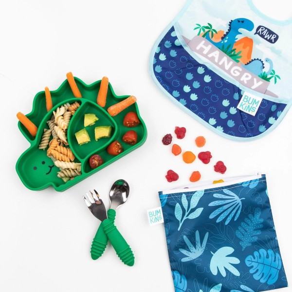 Silikonteller mit Fächer und Saugnapf - Grün Dinosaurier