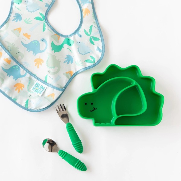 Silikonteller mit Fächer und Saugnapf - Grün Dinosaurier