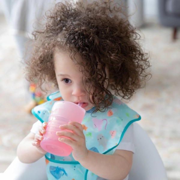 Siliconen beker met rietje en deksel - Roze Jelly