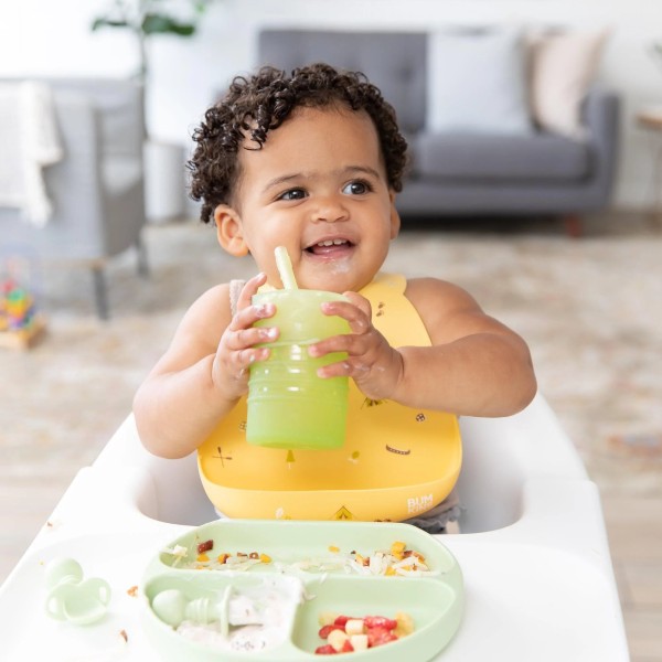 Siliconen beker met rietje en deksel - Groen Jelly