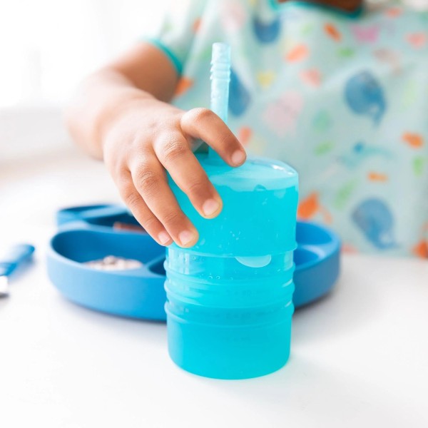 Siliconen beker met rietje en deksel - Blue Jelly