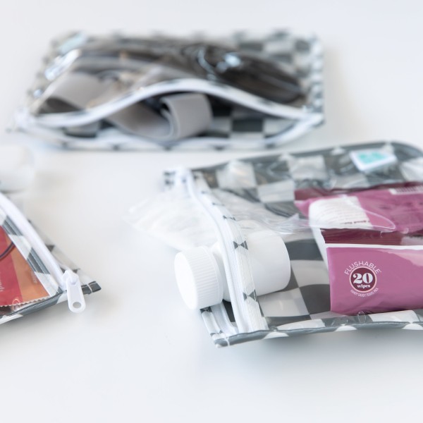 Reistasjes met doorzichtig venster (3 stuks) - Charcoal Check