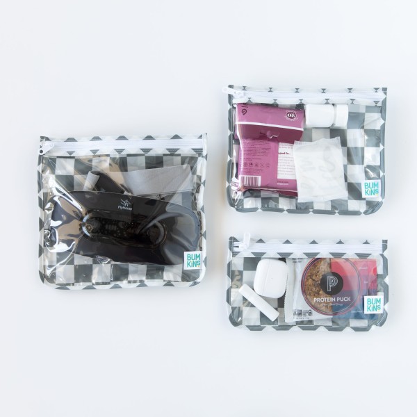 Reistasjes met doorzichtig venster (3 stuks) - Charcoal Check