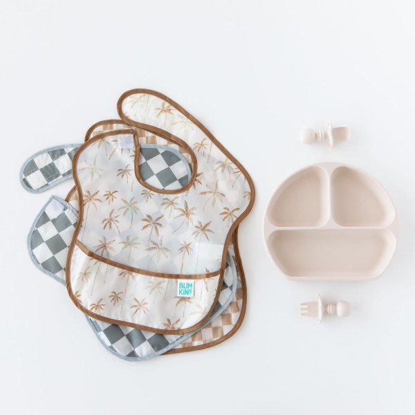 SuperBib® Bavoir pour bébé (3 paquet) - Palm Daze, Sand Check, Charcoal Check