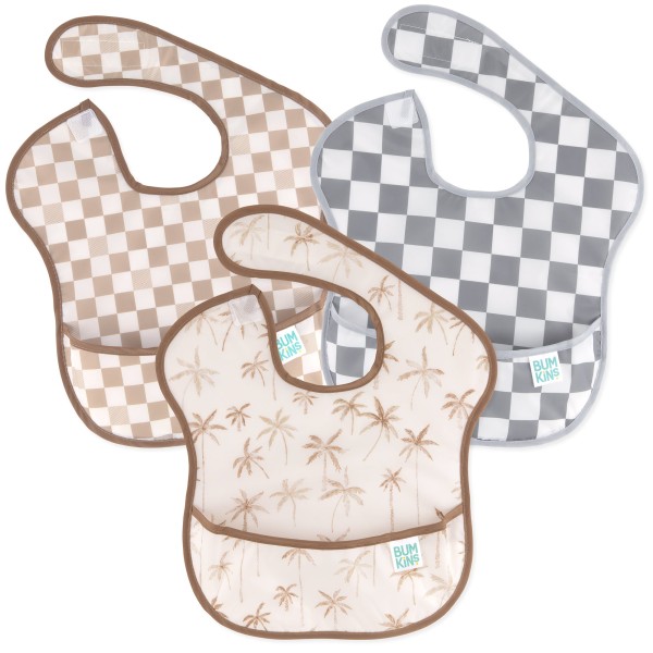 SuperBib® Bavoir pour bébé (3 paquet) - Palm Daze, Sand Check, Charcoal Check