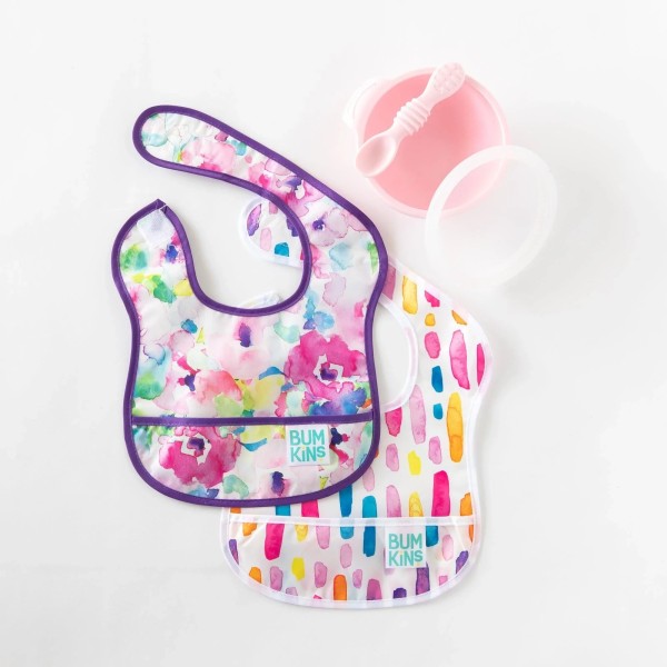 Starter Bib Bavoir de Démarrage - 3-9 mois (2 paquet) - Watercolor & Brush Strokes