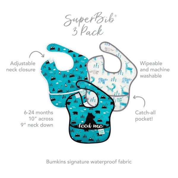 SuperBib® Bavoir pour Bébé - 6-24 mois (3 paquet) - Feed Me Bear, Wildlife, Outdoors