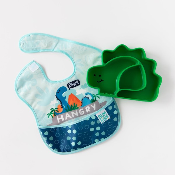 SuperBib® Baby-Lätzchen - 6-24 Monate (3er-Pack) - Hangry, Dinosaurs, Blue Tropic