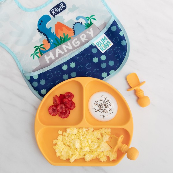 SuperBib® Baby-Lätzchen - 6-24 Monate (3er-Pack) - Hangry, Dinosaurs, Blue Tropic