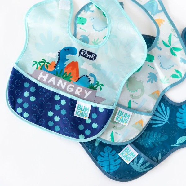 SuperBib® Baby-Lätzchen - 6-24 Monate (3er-Pack) - Hangry, Dinosaurs, Blue Tropic