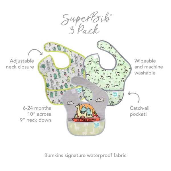 SuperBib® Babero para Bebés - 6-24 meses (3 paquete) - No Prob-Llama, Llamas, Cacti