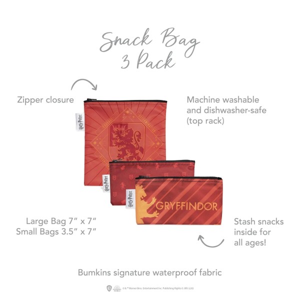 Herbruikbaar Snackzakje (3 stuks) - Harry Potter - Gryffindor