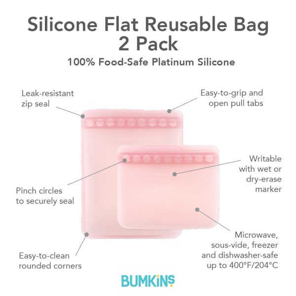 Sacs plats réutisables en silicone (2 paquet) - Rose Jelly