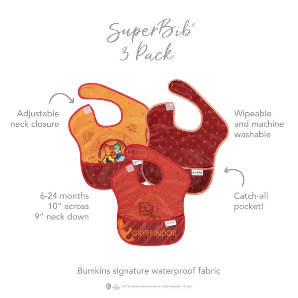 SuperBib® Bavoir pour Bébé (3 paquet) - Harry Potter™ Gryffindor™