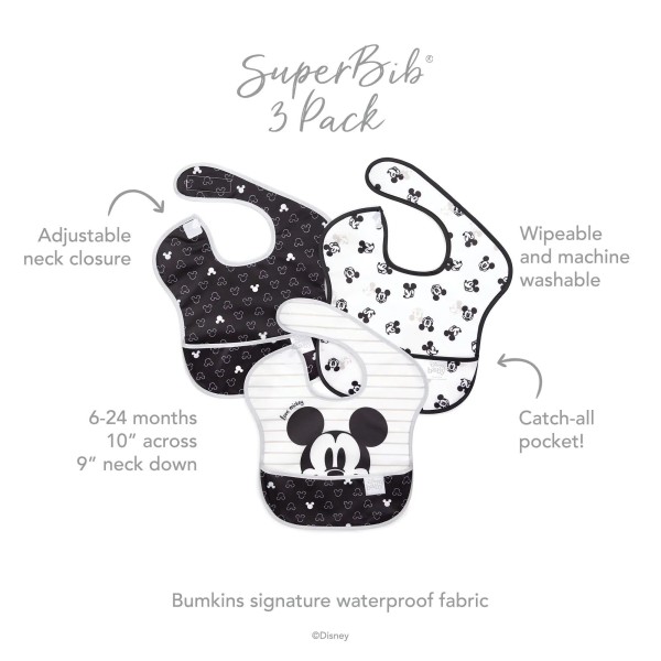 SuperBib® Bavoir pour Bébé - 6-24 mois (3 paquet) - Disney Love, Mickey