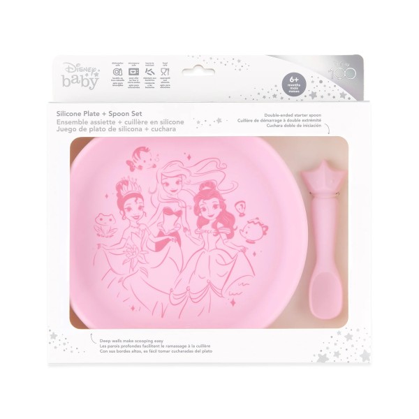 Silicone Plate + Spoon Set - Disney Princess - Pink