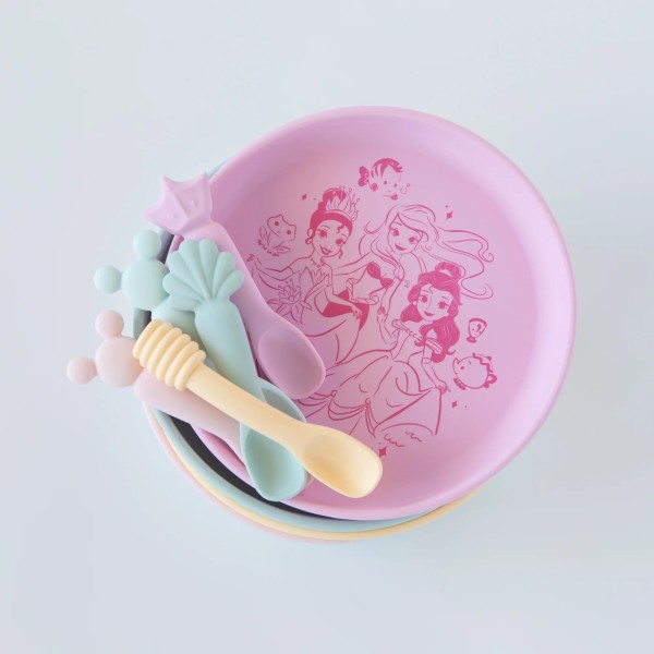 Silicone Plate + Spoon Set - Disney Princess - Pink