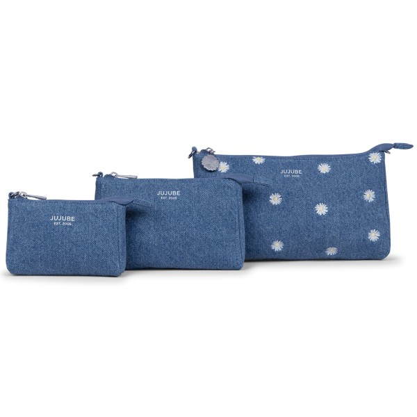 3-piece Pouch Set - Denim & Daisies