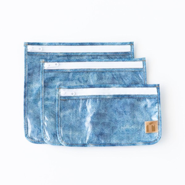 Reistasjes met Doorzichtig Venster (3 stuks) - Crushed Denim