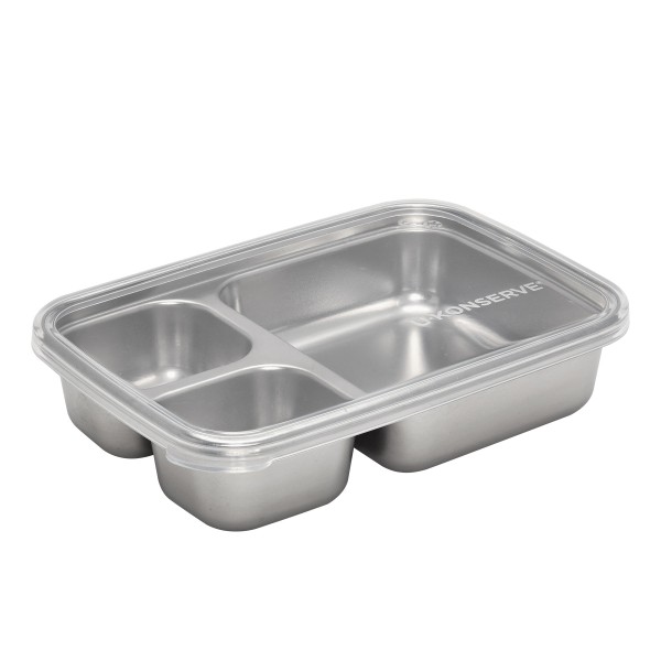 Divided Rectangle Food-Storage Container - 3 Compartment - Transparant