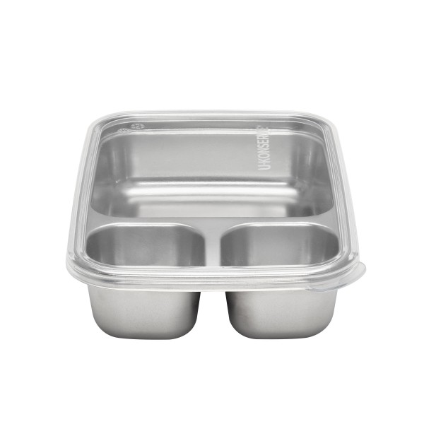 Divided Rectangle Food-Storage Container - 3 Compartment - Transparant
