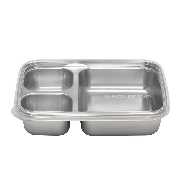 Divided Rectangle Food-Storage Container - 3 Compartment - Clear