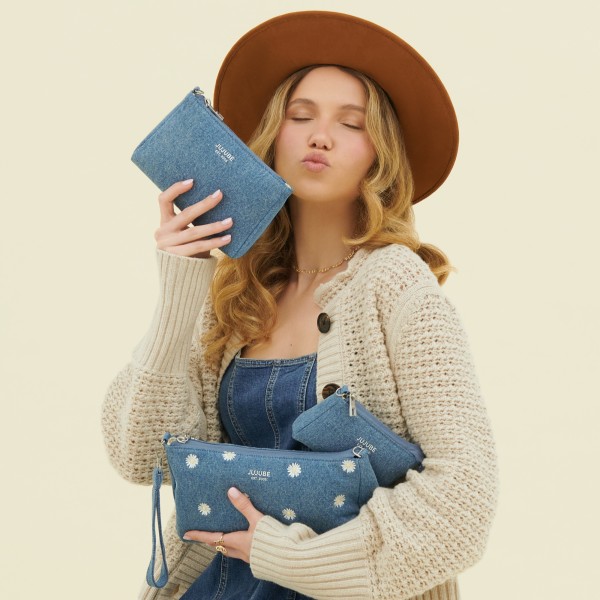 3-piece Pouch Set - Denim & Daisies