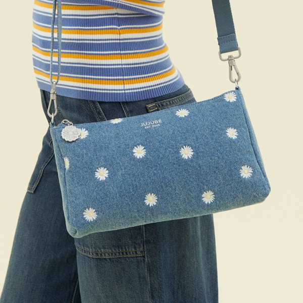 3-piece Pouch Set - Denim & Daisies