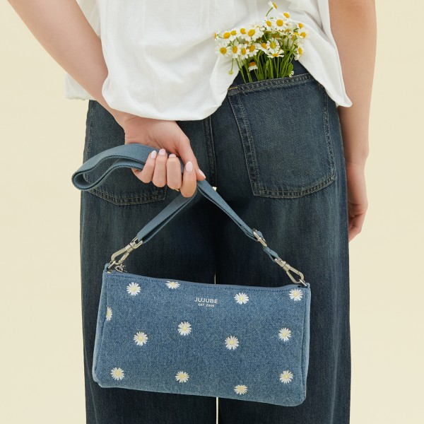 3-piece Pouch Set - Denim & Daisies