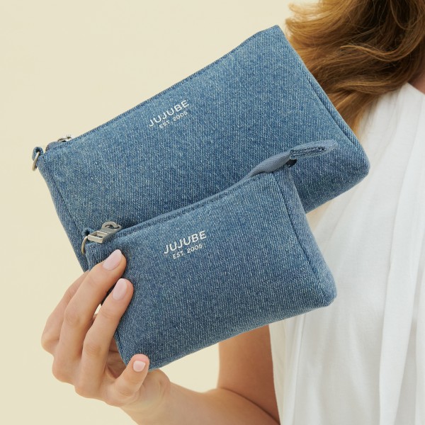 3-piece Pouch Set - Denim & Daisies