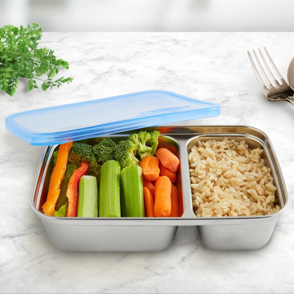 Divided Rectangle Food-Storage Container - 2 Compartment - Cosmic Blue
