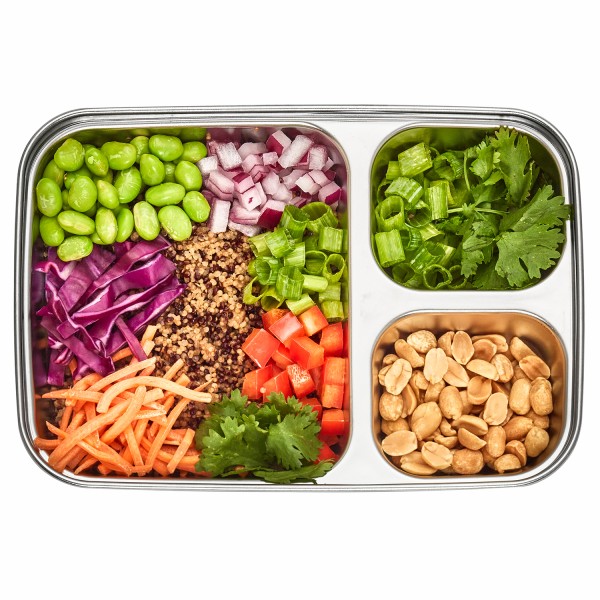 Contenedor rectangular dividido para alimentos - 3 compartimentos - Transparente