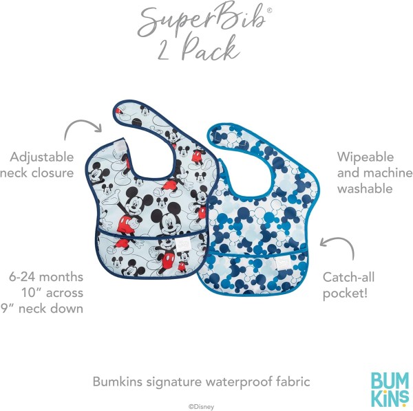 SuperBib® Baby Slab (2 stuks) - Disney Mickey Mouse - Blauw